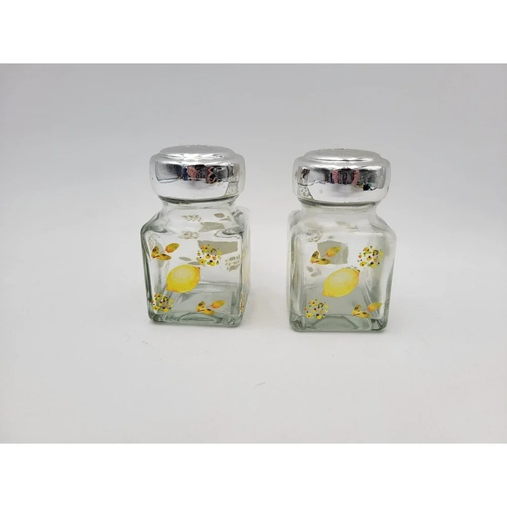 Yellow Lemon fruit design Clear Glass Salt And Pepper shakers Set